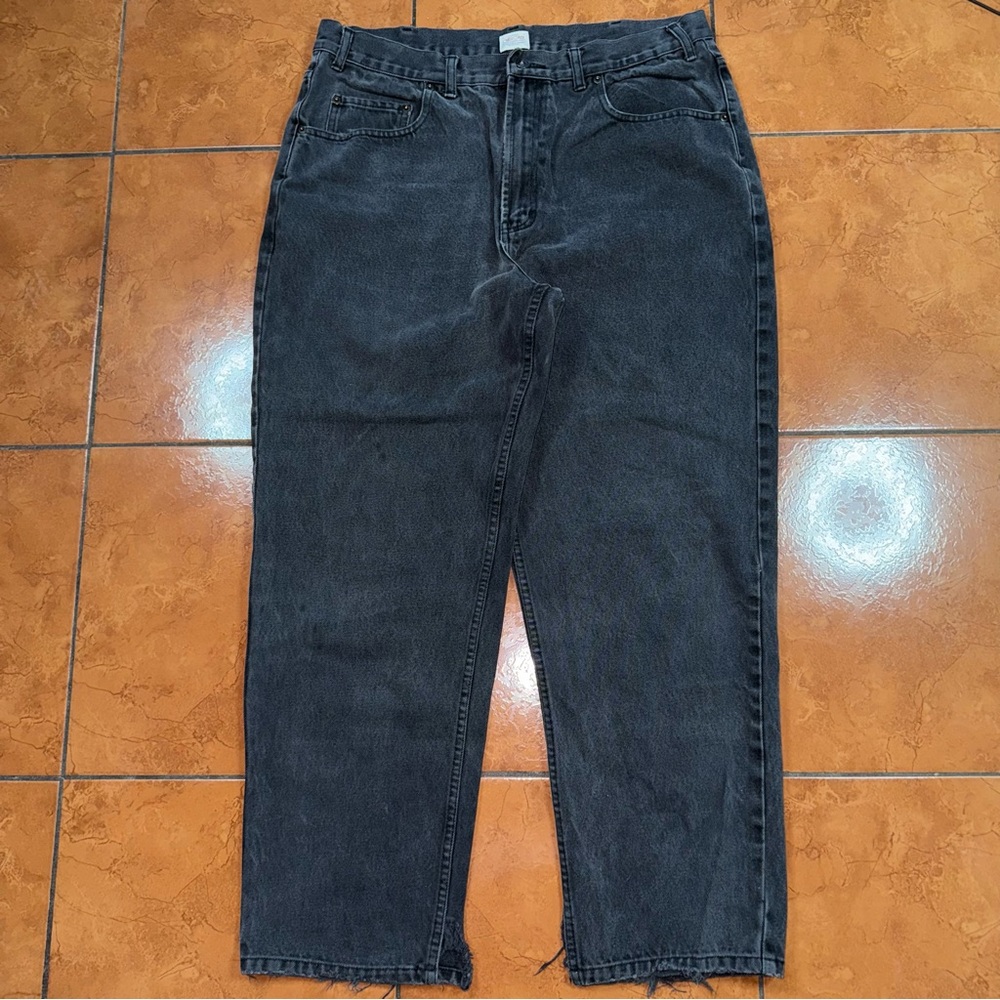 Vintage Black Jeans W38 L30 | Unisex Grunge Baggy Fit Distressed Raw Hem Denim